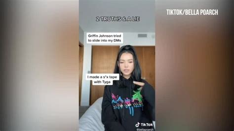 Well, there’s no real evidence that the two guys on the sex tape were Tyga or Bella, but that didn’t stop the internet from running with it. Neither Bella nor Tyga responded to the rumors at the time, but now Bella has largely confirmed that it’s all just rumors. The TikTok star participated in a 2 Truths and a Lie challenge on TikTok ...